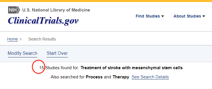 間充質(zhì)干細胞治療腦中風(fēng)的臨床試驗數(shù)量