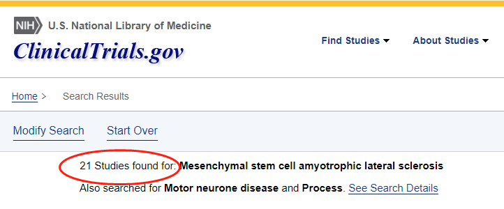 clinicaltrials.gov網(wǎng)站上注冊的有關(guān)間充質(zhì)干細(xì)胞治療肌萎縮側(cè)索硬化癥的臨床研究項目有21項。 clinicaltrials.gov網(wǎng)站上注冊的有關(guān)間充質(zhì)干細(xì)胞治療肌萎縮側(cè)索硬化癥的臨床研究項目有21項。