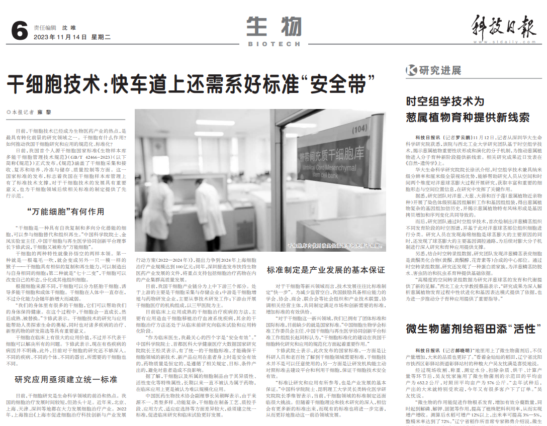 科技日?qǐng)?bào) | 干細(xì)胞技術(shù)：快車(chē)道上還需系好標(biāo)準(zhǔn)“安全帶”