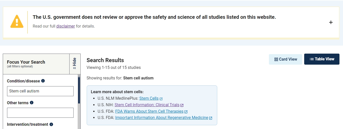 針對自閉癥的干細胞臨床試驗僅有15項 針對自閉癥的干細胞臨床試驗僅有15項
