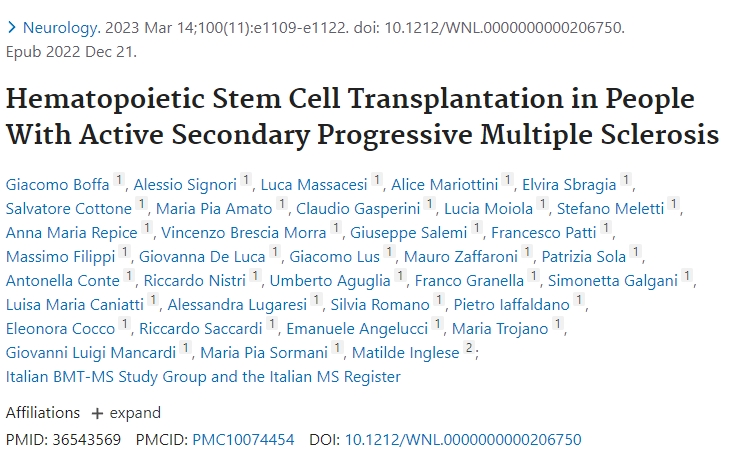 神經病學：活動性繼發性進行性多發性硬化癥患者的造血干細胞移植