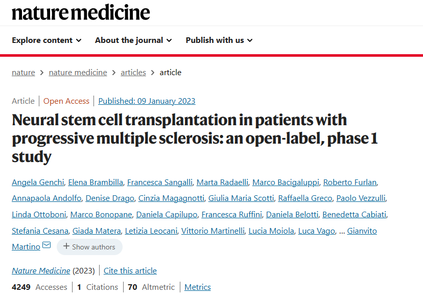 進行性多發性硬化癥患者的神經干細胞移植:一項開放標簽、I 期研究