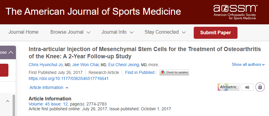 關節內注射間充質干細胞治療骨關節炎 關節內注射間充質干細胞治療骨關節炎