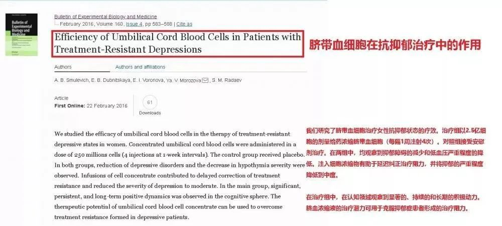 臍帶血細胞在抗抑郁癥中的作用