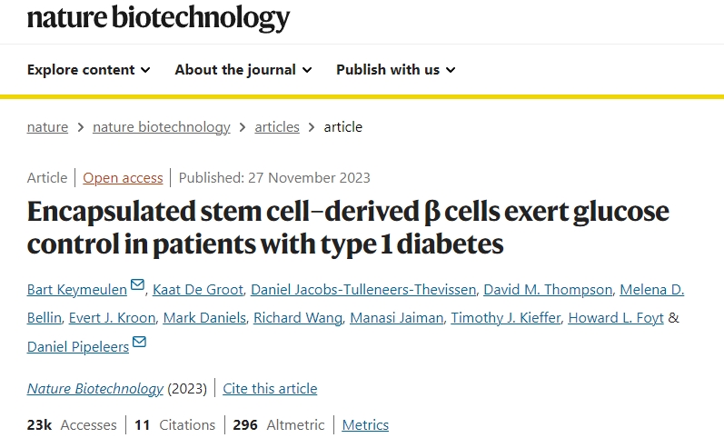 封裝干細(xì)胞衍生的 β 細(xì)胞對 1 型糖尿病患者發(fā)揮血糖控制作用 封裝干細(xì)胞衍生的 β 細(xì)胞對 1 型糖尿病患者發(fā)揮血糖控制作用