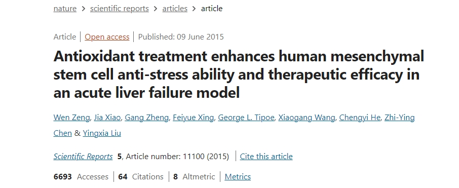 抗氧化治療增強(qiáng)人類間充質(zhì)干細(xì)胞在急性肝衰竭模型中的抗應(yīng)激能力和治療效果 抗氧化治療增強(qiáng)人類間充質(zhì)干細(xì)胞在急性肝衰竭模型中的抗應(yīng)激能力和治療效果