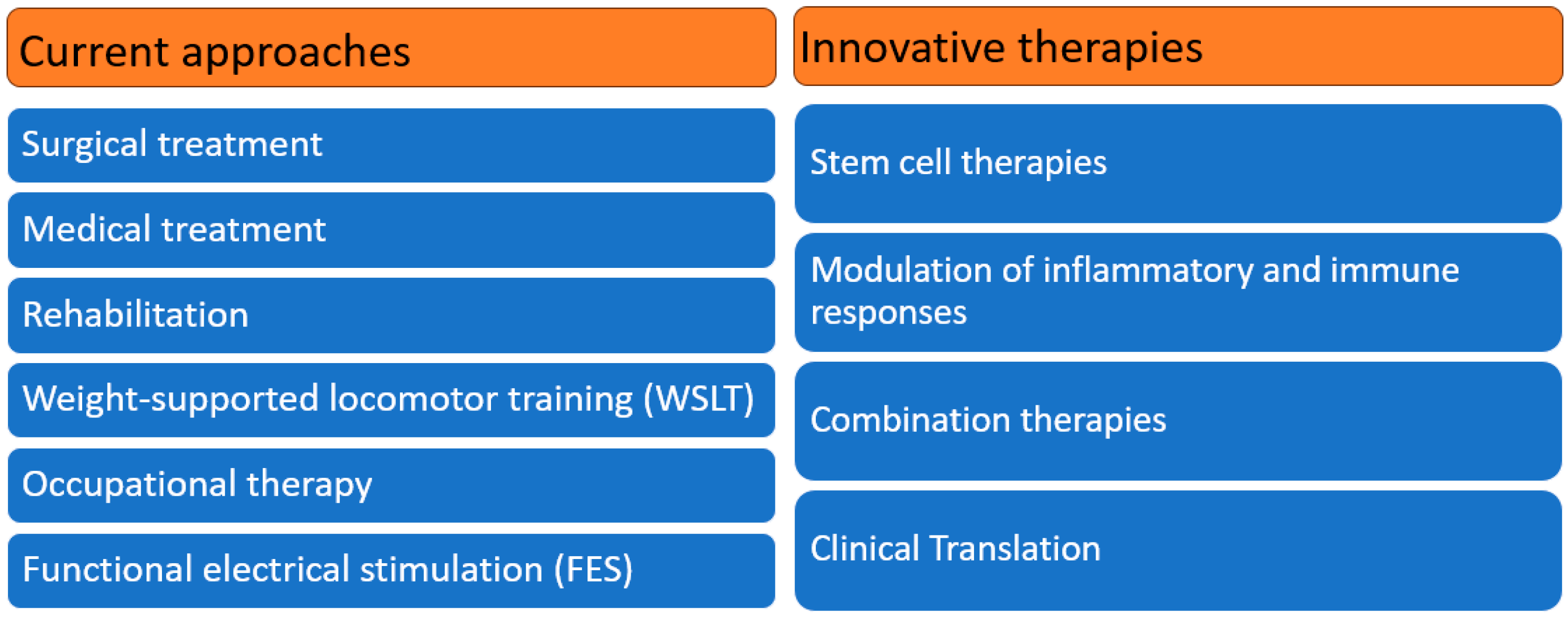 圖1：中樞神經(jīng)系統(tǒng)損傷的現(xiàn)行方法和創(chuàng)新療法的治療策略。
