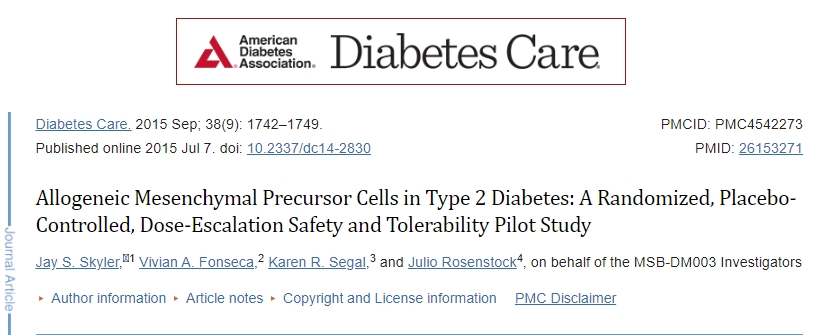 同種異體間充質(zhì)前體細胞在 2 型糖尿病中的應用:一項隨機、安慰劑對照、劑量遞增安全性和耐受性試點研究 同種異體間充質(zhì)前體細胞在 2 型糖尿病中的應用:一項隨機、安慰劑對照、劑量遞增安全性和耐受性試點研究
