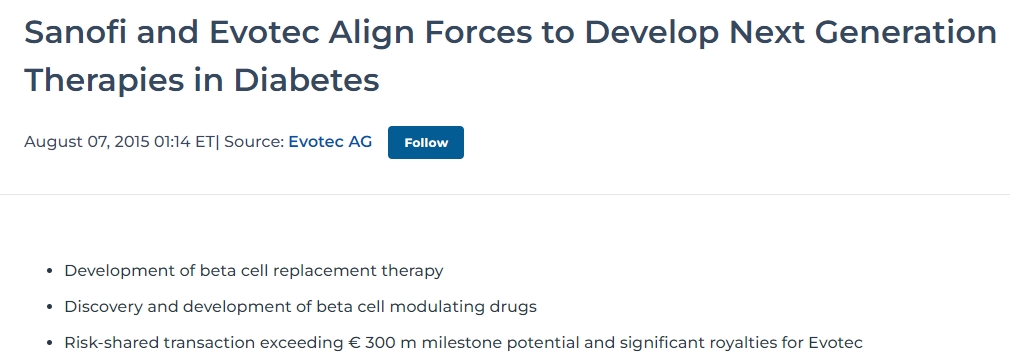 糖尿病療法賽諾菲與 Evotec 聯(lián)手開發(fā)下一代 糖尿病療法賽諾菲與 Evotec 聯(lián)手開發(fā)下一代
