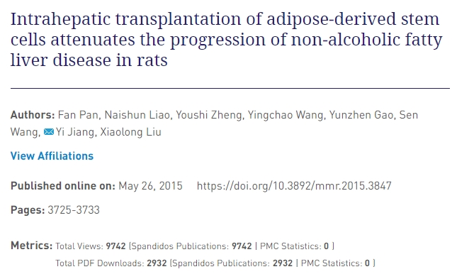 脂肪干細胞肝內移植可減緩大鼠非酒精性脂肪肝的進展 脂肪干細胞肝內移植可減緩大鼠非酒精性脂肪肝的進展