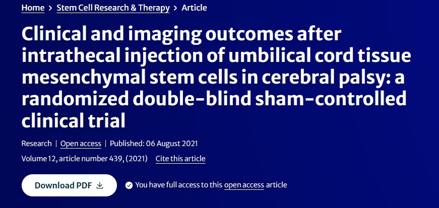 ‘臍帶組織間充質(zhì)干細(xì)胞鞘內(nèi)注射治療腦癱患者后的臨床和影像學(xué)結(jié)果：一項隨機雙盲假對照臨床試驗
