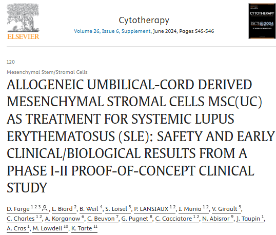《同種異體臍帶間充質基質細胞 MSC(UC) 治療系統性紅斑狼瘡 (SLE)：I-II 期概念驗證臨床研究的安全性和早期臨床/生物學結果》