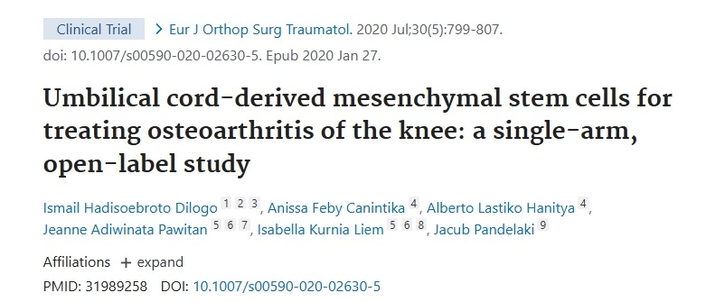 臍帶來源的間充質干細胞治療膝骨關節炎：一項單臂、開放標簽研究