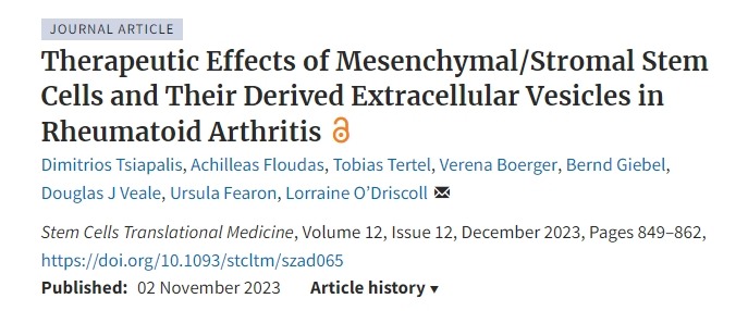 間充質(zhì)/基質(zhì)干細胞及其衍生的細胞外囊泡對類風濕關節(jié)炎的治療作用 間充質(zhì)/基質(zhì)干細胞及其衍生的細胞外囊泡對類風濕關節(jié)炎的治療作用