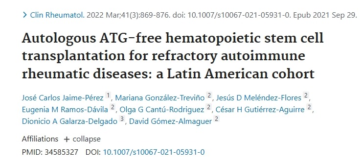 難治性自身免疫性風濕病的無自體ATG造血干細胞移植:拉丁美洲隊列 難治性自身免疫性風濕病的無自體ATG造血干細胞移植:拉丁美洲隊列