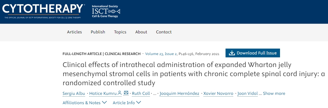 脊髓慢性完全性損傷患者鞘內注射擴增沃頓膠質間充質基質細胞的臨床效果：一項隨機對照研究