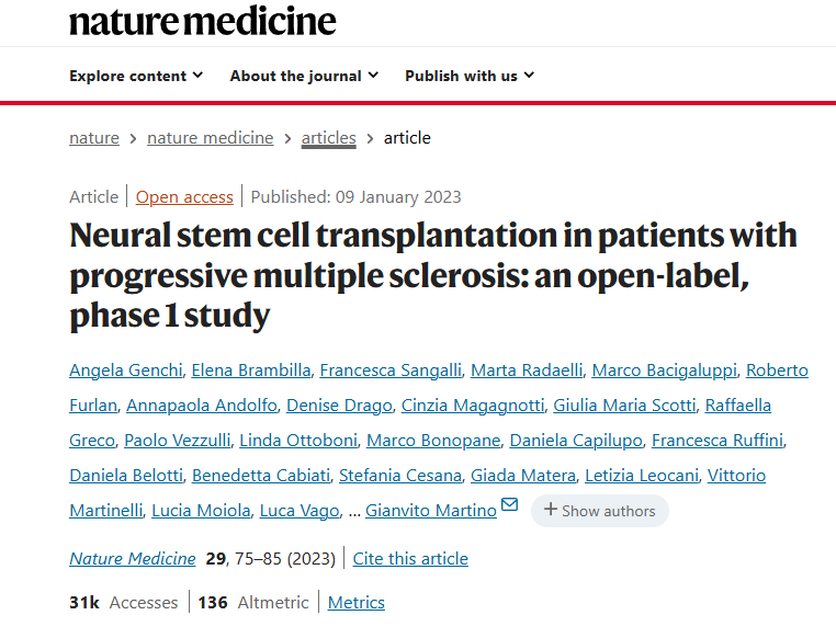 進行性多發性硬化癥患者的神經干細胞移植:一項開放標簽、I 期研究 進行性多發性硬化癥患者的神經干細胞移植:一項開放標簽、I 期研究