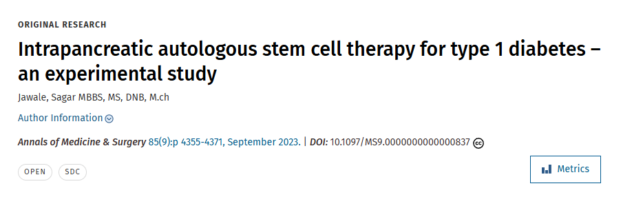 胰腺內自體干細胞治療 1 型糖尿病——一項實驗研究