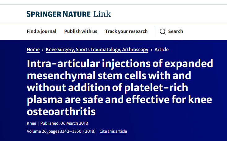 關節內注射擴增的間充質干細胞（無論是否添加富血小板血漿）對治療膝關節骨關節炎都是安全有效的