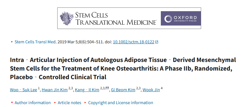關節內注射自體脂肪組織來源的間充質干細胞治療膝骨關節炎：一項IIb期隨機安慰劑對照臨床試驗