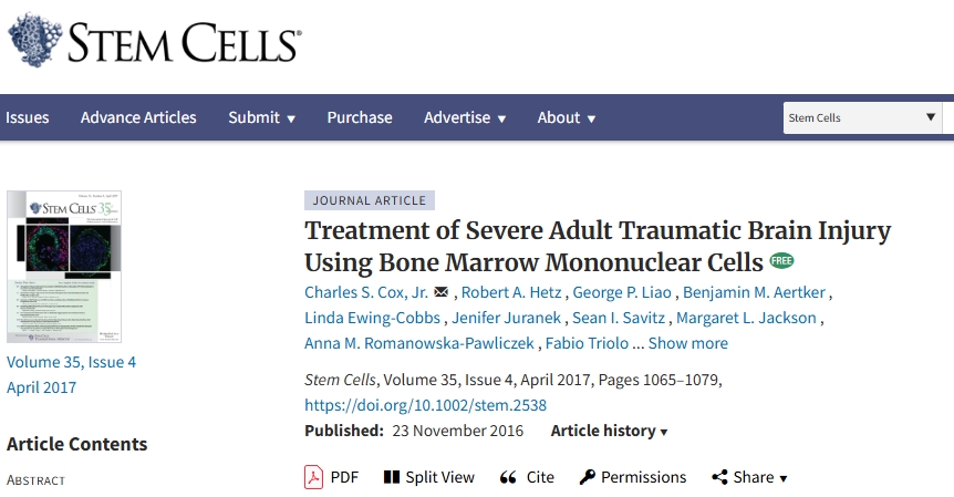 利用骨髓單核細胞治療成人重度創(chuàng)傷性腦損傷