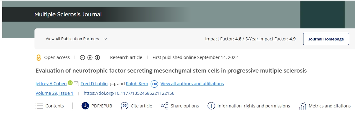 神經(jīng)營養(yǎng)因子分泌間充質(zhì)干細胞在進行性多發(fā)性硬化癥中的評價