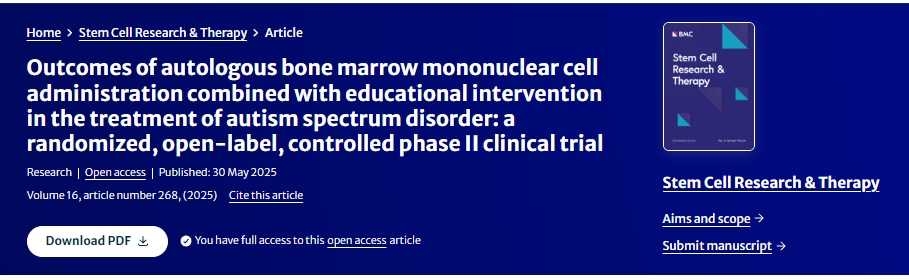 自體骨髓單核細胞移植聯合教育干預治療自閉癥譜系障礙的療效觀察:一項隨機、開放標簽、對照的II期臨床試驗 自體骨髓單核細胞移植聯合教育干預治療自閉癥譜系障礙的療效觀察:一項隨機、開放標簽、對照的II期臨床試驗