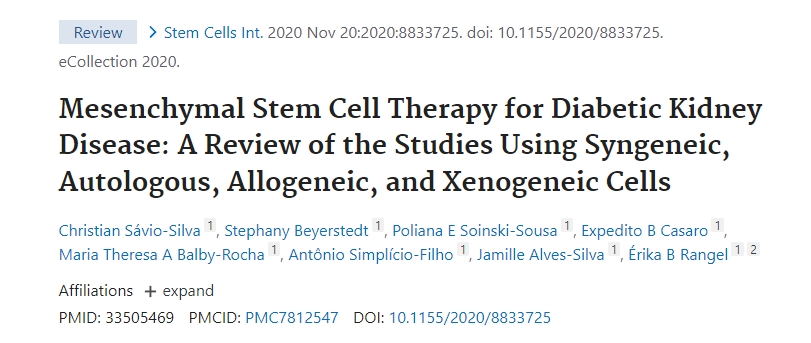 間充質干細胞治療糖尿病腎病：同基因、自體、同種異體和異種異體細胞研究的回顧