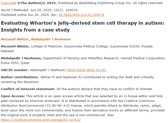 評估沃頓果凍干細胞療法治療自閉癥:案例研究的見解 評估沃頓果凍干細胞療法治療自閉癥:案例研究的見解