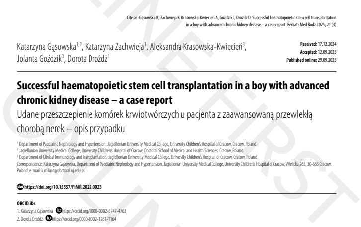 一例晚期慢性腎病男孩成功接受造血干細胞移植的病例報告
