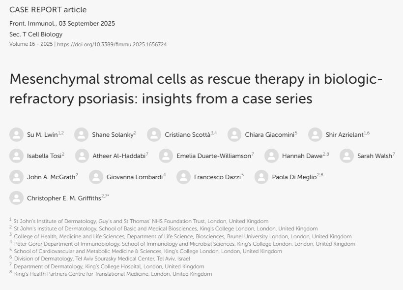 間充質干細胞作為生物制劑難治性銀屑病的挽救療法：病例系列研究的啟示