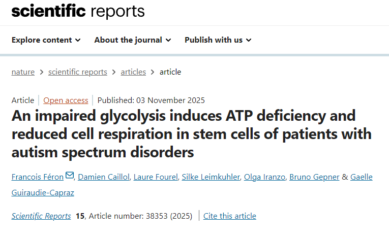 自閉癥譜系障礙患者的干細胞中,糖酵解受損會導致ATP缺乏和細胞呼吸作用降低 自閉癥譜系障礙患者的干細胞中,糖酵解受損會導致ATP缺乏和細胞呼吸作用降低