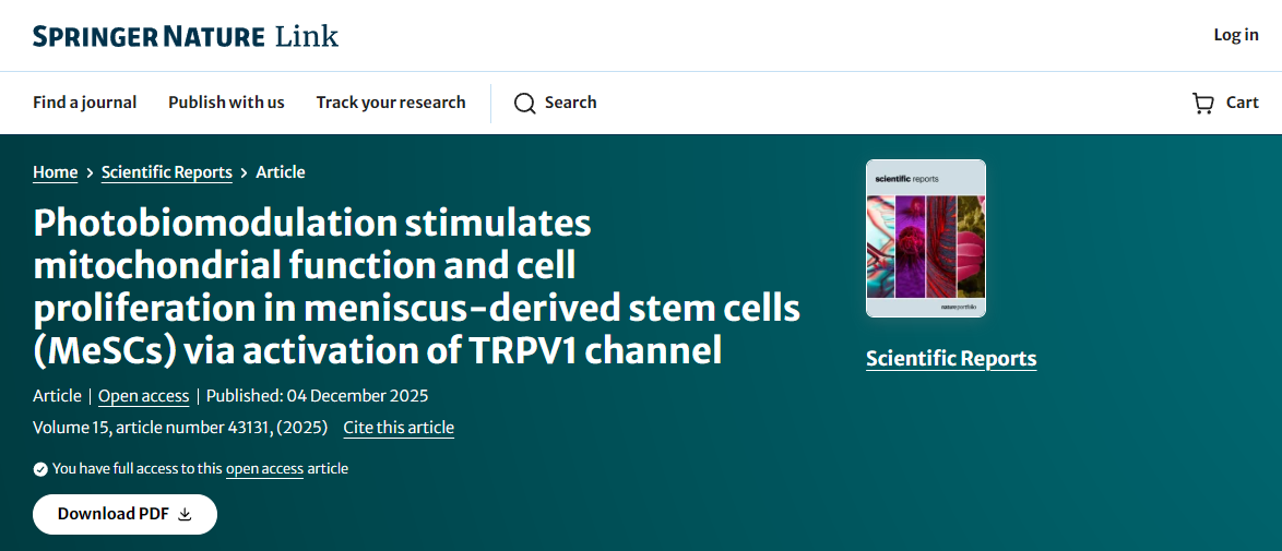 光生物調節通過激活TRPV1通道刺激半月板來源干細胞(MeSCs)的線粒體功能和細胞增殖 光生物調節通過激活TRPV1通道刺激半月板來源干細胞(MeSCs)的線粒體功能和細胞增殖