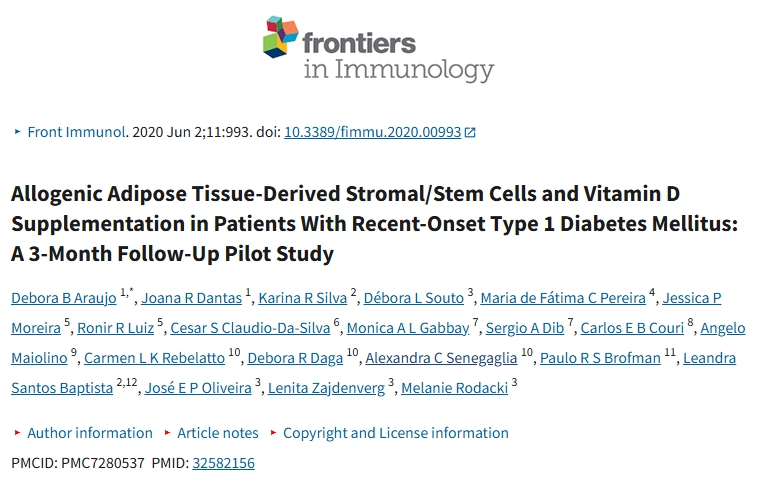 同種異體脂肪組織來源的基質/干細胞和維生素D補充劑對新發1型糖尿病患者的影響：一項為期3個月的隨訪試點研究