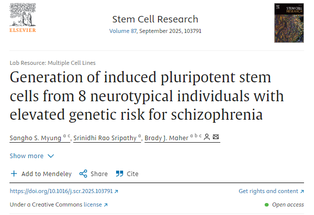 從8名具有精神分裂癥遺傳風(fēng)險升高的神經(jīng)正常個體中生成誘導(dǎo)多能干細胞