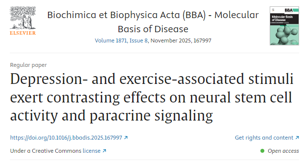 抑郁和運動相關的刺激對神經干細胞活性和旁分泌信號傳導產生截然相反的影響 抑郁和運動相關的刺激對神經干細胞活性和旁分泌信號傳導產生截然相反的影響