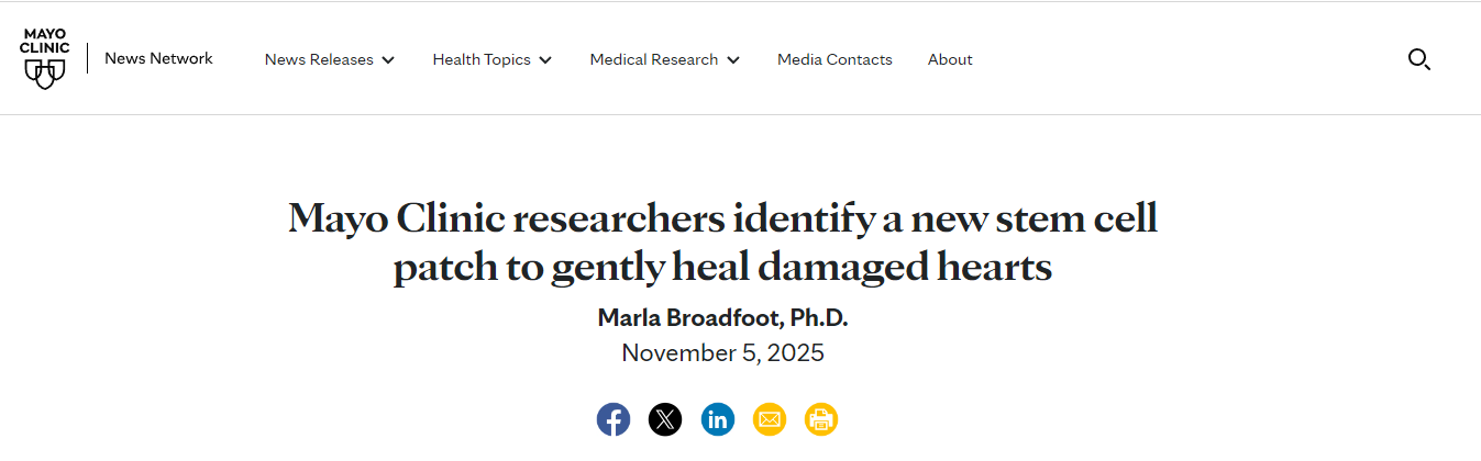 梅奧診所的研究人員發明了一種新型干細胞貼片,可以溫和地修復受損心臟 梅奧診所的研究人員發明了一種新型干細胞貼片,可以溫和地修復受損心臟