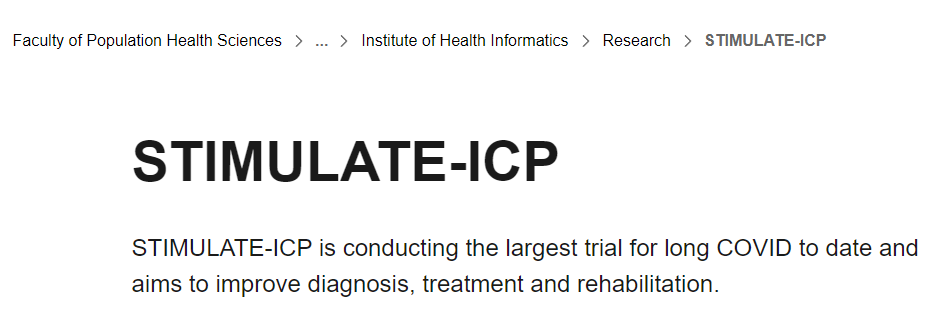 STIMULATE-ICP 正在進行迄今為止規模最大的新冠后遺癥試驗，旨在改善診斷、治療和康復