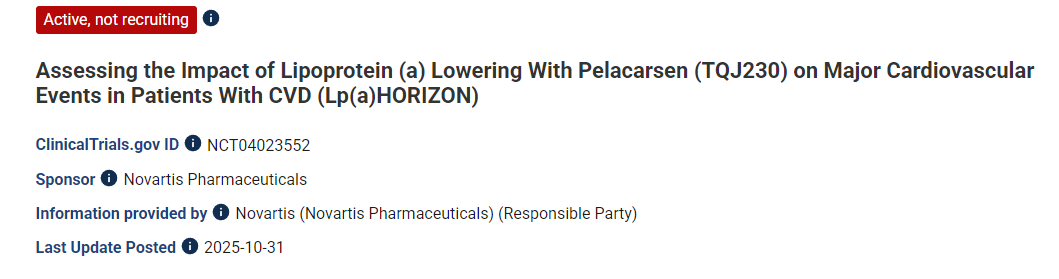 評估使用 Pelacarsen (TQJ230) 降低脂蛋白 (a) 對 CVD 患者主要心血管事件的影響 (Lp(a)HORIZON)