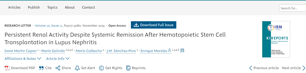 狼瘡性腎炎患者接受造血干細胞移植后,盡管全身癥狀緩解,但腎臟活動仍持續存在 狼瘡性腎炎患者接受造血干細胞移植后,盡管全身癥狀緩解,但腎臟活動仍持續存在